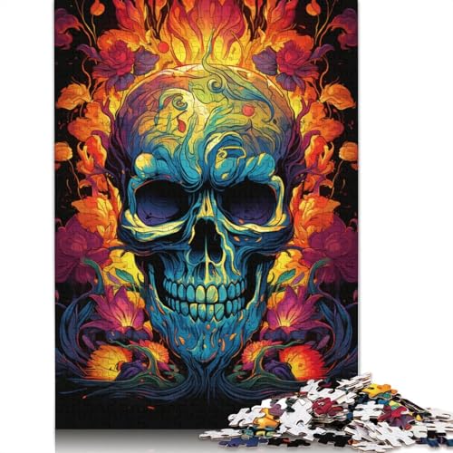 Psychedelischer Blumenschädel auf Flammen, Puzzle, Premium, 100% recycelte Pappe, 100% recycelter Karton, Puzzle für Kinder und Erwachsene, 1000 Teile (38 x 26 cm) von POLIUAWS