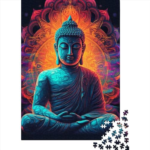 Psychedelisches Mandala-Puzzle, Buddha, 1000 Teile, Holzpuzzle für Erwachsene, pädagogisches Spiel, Herausforderungsspielzeug, 1000 Teile (75 x 50 cm) von POLIUAWS