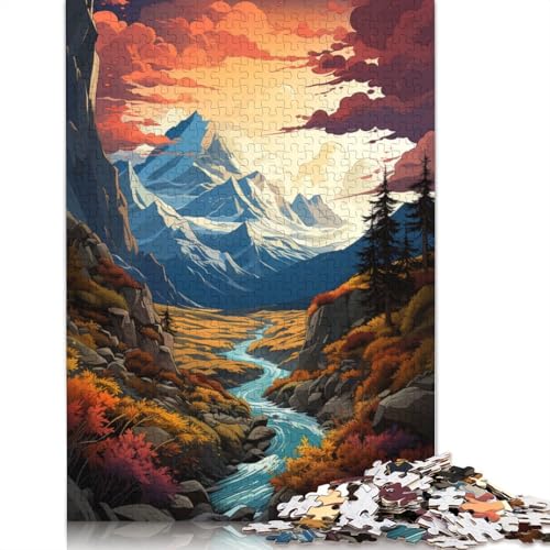 Psychedelisches Puzzle der Jotunheimen-Berge, schwierige Herausforderung, 100% recycelter Karton, Puzzle für Kinder und Erwachsene, (75 x 50 cm) von POLIUAWS
