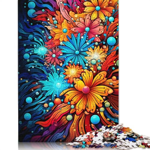 Psychedelisches buntes Blumen-Puzzle-Spielzeug, Lernspiel, Premium-Karton-Puzzle für Erwachsene und Kinder, 1000 Teile (75 x 50 cm) von POLIUAWS