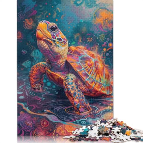Psychedelisches buntes Schildkröten-Puzzle, Denksportaufgabe, Premium-Karton-Puzzle für Kinder und Erwachsene ab 12 Jahren, 1000 Teile (75 x 50 cm) von POLIUAWS