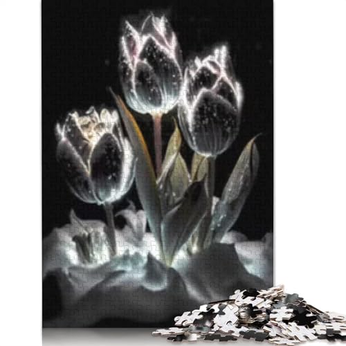 Puzzle, 1000 Teile, Tulpen, Blumen und Schnee, für Erwachsene und Jugendliche, Papierpuzzle für Familienspaß und Spielabende, 1000 Teile (38 x 26 cm) von POLIUAWS