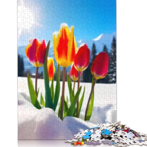 Puzzle, 1000 Teile, Tulpen im Schnee, für Erwachsene, pädagogisches Spiel, Herausforderungsspielzeug, 1000 Teile (75 x 50 cm) von POLIUAWS