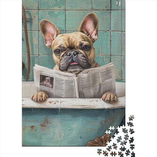 Puzzle, 1000 Teile, französische Bulldogge in der Wanne, für Erwachsene, Holzpuzzle für Erwachsene und Jugendliche ab 12 Jahren, 1000 Teile (75 x 50 cm) von POLIUAWS