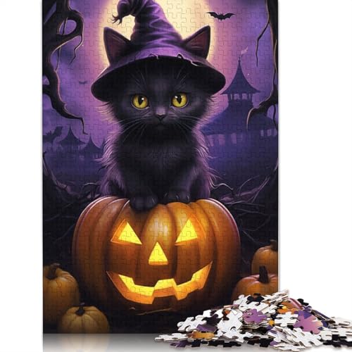 Puzzle, 1000 Teile, schwarze Katze, Halloween, für Erwachsene, 1000 Teile (38 x 26 cm) von POLIUAWS