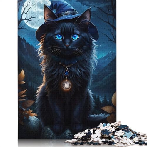 Puzzle, 1000 Teile, schwarze Katze, Halloween, für Erwachsene, Holzpuzzle für Jugendliche, einzigartige Heimdekoration und Geschenke, 1000 Teile (75 x 50 cm) von POLIUAWS