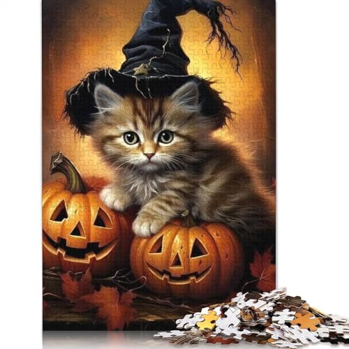 Puzzle, 1000 Teile, schwarze Katze, Halloween, für Erwachsene, schwierige Puzzles für Erwachsene, lustiges Puzzle für die ganze Familie, 1000 Teile (75 x 50 cm) von POLIUAWS