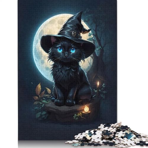 Puzzle, 1000 Teile, schwarze Katze, Halloween, für Erwachsene und Jugendliche, Holzpuzzle für Familienspaß und Spielabende, 1000 Teile (75 x 50 cm) von POLIUAWS