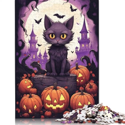 Puzzle, 1000 Teile, schwarze Katze, Halloween, für Erwachsene und Jugendliche, Puzzle, für Familienspaß und Spielabende, 1000 Teile (75 x 50 cm) von POLIUAWS
