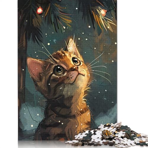 Puzzle „Katze unter dem Weihnachtsbaum“, rechteckiges Papppuzzle, Kinder ab 12 Jahren, 1000 Teile (75 x 50 cm) von POLIUAWS