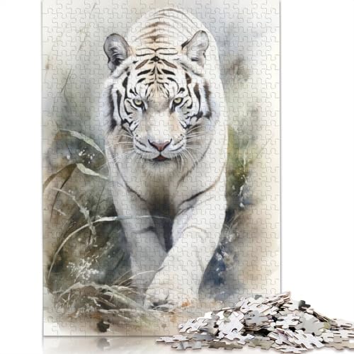 Puzzle 1000 Teile, Aquarell, weißer Tiger, Puzzle für Erwachsene, Schwierigkeitsgrad: Puzzle, Lernspielzeug, Spiele, Familiendekoration, 1000 Teile (75 x 50 cm) von POLIUAWS