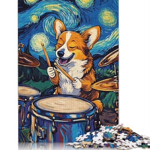 Puzzle 1000 Teile, Corgi-Schlagzeuger, Sternennacht-Puzzle, Puzzle für Jungen und Mädchen, Schwierigkeitsgrad: Puzzle zum Entspannen, 1000 Teile (75 x 50 cm) von POLIUAWS