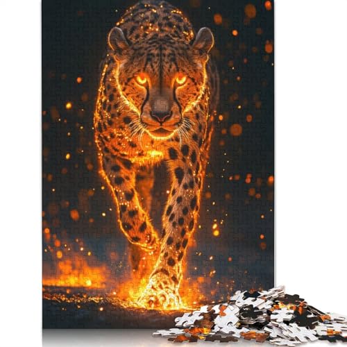 Puzzle 1000 Teile, Feuriger Gepard, Schwierigkeitsgrad für Erwachsene, Lernspielzeug, Spiele, Familiendekoration, 1000 Teile (75 x 50 cm) von POLIUAWS