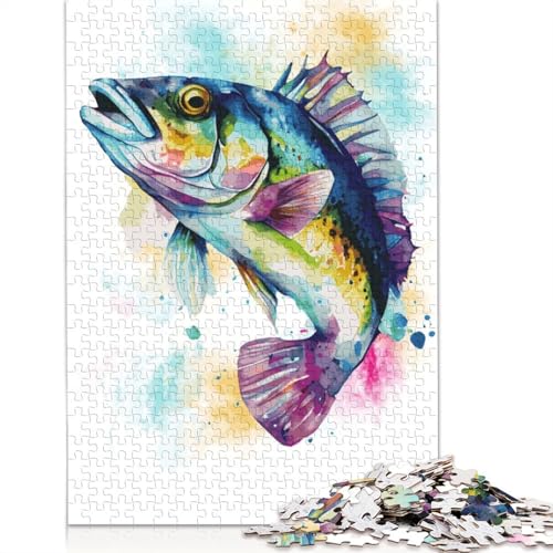 Puzzle 1000 Teile, abstraktes Bassfisch-Kunst-Puzzle, Schwierigkeitsgrad für Erwachsene, Lernspielzeug, Spiele, Familiendekoration, 1000 Teile (38 x 26 cm) von POLIUAWS