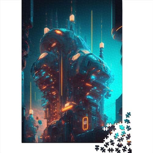 Puzzle 1000 Teile Abstrakte Aliens Cityspace für Erwachsene, Halloween-Geschenk, Holzpuzzle für Erwachsene, 1000 Teile (75x50cm) von POLIUAWS