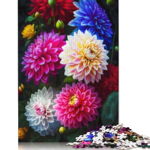 Puzzle 1000 Teile Dahlienblüten Gemälde für Erwachsene und Jugendliche, Papierpuzzle, Lernspiel, Spielzeug, Geburtstagsgeschenke, 1000 Teile (38x26cm) von POLIUAWS