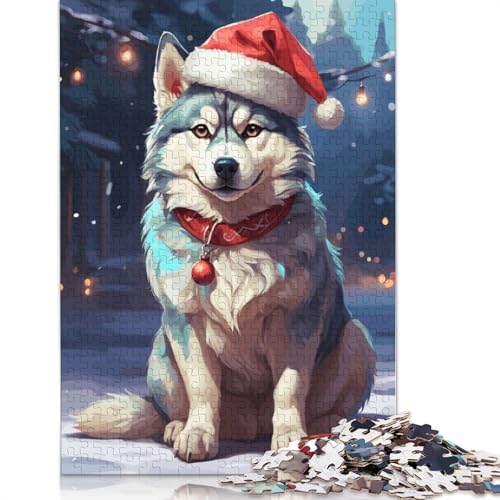 Puzzle 1000 Teile Husky-Hund Weihnachtspuzzle, Schwierigkeitsgrad für Erwachsene, Lernspielzeug, Spiele, Familiendekoration, 1000 Teile (38 x 26 cm) von POLIUAWS