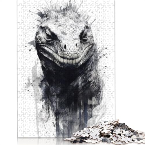 Puzzle 1000 Teile Komodowaran mit schwarzer Tinte, Schwierigkeitsgrad für Erwachsene, Lernspielzeug, Spiele, Familiendekoration, 1000 Teile (38 x 26 cm) von POLIUAWS