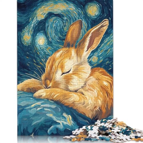 Puzzle 1000 Teile Schlafender Hase Sternennacht Puzzle für Erwachsene Schwierigkeitsgrad Puzzle Lernspielzeug Spiele Familiendekoration 1000 Stück (75x50cm) von POLIUAWS