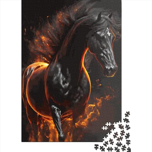 Puzzle 1000 Teile für Teenager, nachhaltiges Puzzle für Erwachsene, schwarzes Pferd | Spiele 1000 Teile (38x26cm) von POLIUAWS