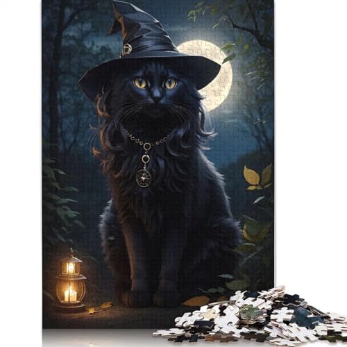 Puzzle für Erwachsene, 1000 Teile, 75 x 50 cm, schwarze Katze, Halloween, Lernspiel für Erwachsene von POLIUAWS