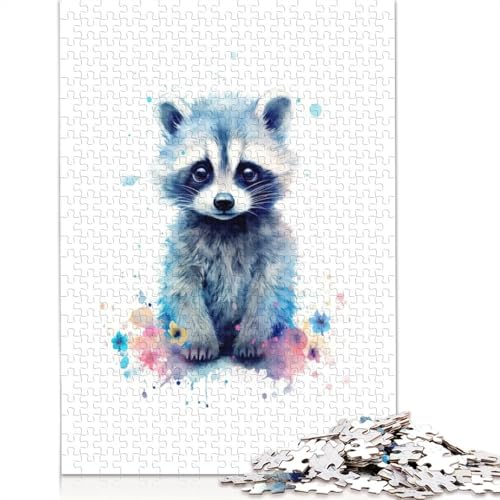 Puzzle für Erwachsene, 1000 Teile, Aquarell-Baby-Waschbär-Puzzle, Interaktion mit Familienmitgliedern, 1000 Teile (38 x 26 cm) von POLIUAWS