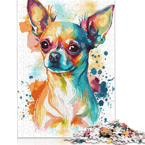 Puzzle für Erwachsene, 1000 Teile, Aquarell-Chihuahua-Hund, Puzzle, Lernspielzeug, Spiele, Familiendekoration, 1000 Teile (38 x 26 cm) von POLIUAWS