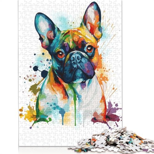 Puzzle für Erwachsene, 1000 Teile, Bunte französische Bulldogge, Puzzle für Erwachsene, anspruchsvolles Spiel, 1000 Teile (38 x 26 cm) von POLIUAWS
