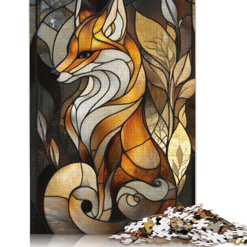 Puzzle für Erwachsene, 1000 Teile, Buntglas-Fuchs-Puzzle, Interaktion mit Familienmitgliedern, 1000 Teile (75 x 50 cm) von POLIUAWS