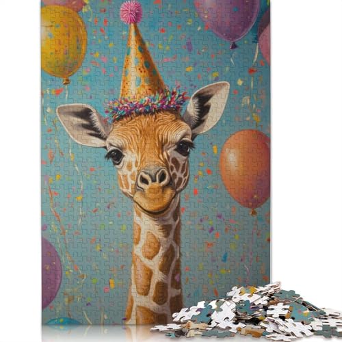 Puzzle für Erwachsene, 1000 Teile, Giraffen-Geburtstagsparty, Papierpuzzle für Erwachsene und Teenager, Heimdekoration, Puzzlespielzeug, 1000 Teile (38 x 26 cm) von POLIUAWS