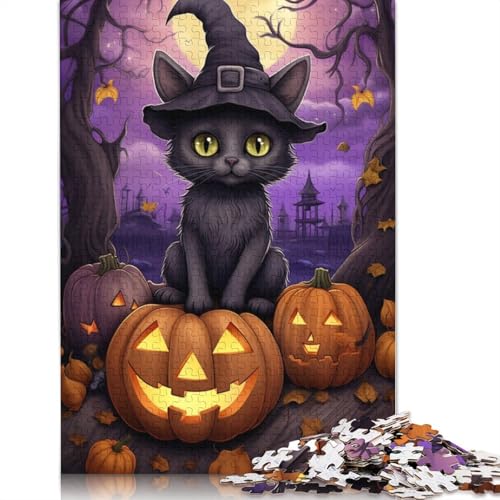 Puzzle für Erwachsene, 1000 Teile, Halloween, schwarze Katze, Papierpuzzle für Erwachsene, Lernspiel, Herausforderung, Spielzeug, 1000 Teile (38 x 26 cm) von POLIUAWS