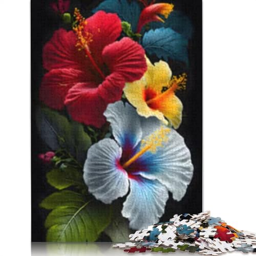 Puzzle für Erwachsene, 1000 Teile, Hibiskusblüten, Holzpuzzle für Erwachsene, Lernspiel, Herausforderung, Spielzeug, 1000 Teile (75 x 50 cm) von POLIUAWS