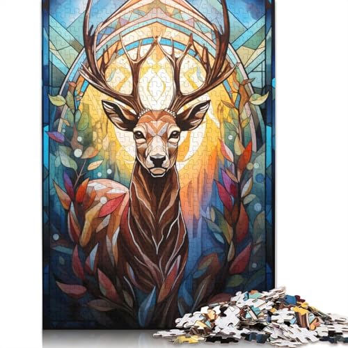 Puzzle für Erwachsene, 1000 Teile, Hirsch, Buntglas-Puzzle, Lernspielzeug, Spiele, Familiendekoration, 1000 Teile (75 x 50 cm) von POLIUAWS