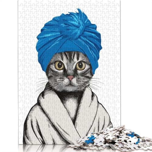 Puzzle für Erwachsene, 1000 Teile, Katze mit Turban, Interaktion mit Familienmitgliedern, 1000 Teile (75 x 50 cm) von POLIUAWS