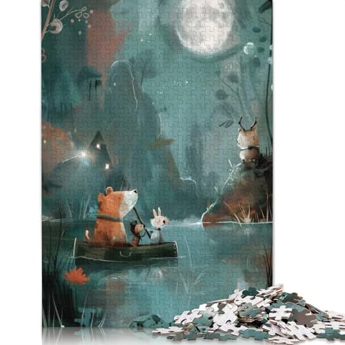 Puzzle für Erwachsene, 1000 Teile, Mondscheinreise – Magische Bootsfahrt mit Tieren, Puzzle für Erwachsene, Lernspiel, Herausforderungsspielzeug, 1000 Teile (75 x 50 cm) von POLIUAWS