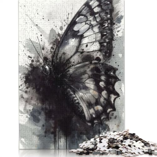 Puzzle für Erwachsene, 1000 Teile, Schmetterling, Schwarze Tinte, Kunstpuzzle für Erwachsene, anspruchsvolles Spiel, 1000 Teile (38 x 26 cm) von POLIUAWS