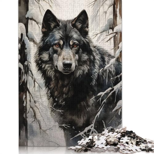 Puzzle für Erwachsene, 1000 Teile, Schwarzer Wolf im Schnee, Lernspielzeug, Spiele, Familiendekoration, 1000 Teile (38 x 26 cm) von POLIUAWS