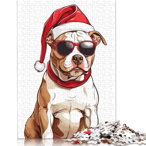Puzzle für Erwachsene, 1000 Teile, Weihnachts-Pitbull-Puzzle, Interaktion mit Familienmitgliedern, 1000 Teile (38 x 26 cm) von POLIUAWS