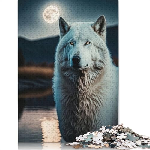 Puzzle für Erwachsene, 1000 Teile, Weißer Wolf und Mond, Puzzle für Erwachsene, anspruchsvolles Spiel, 1000 Teile (75 x 50 cm) von POLIUAWS