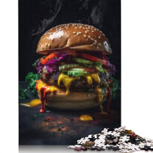 Puzzle für Erwachsene, 1000 Teile, leckerer XXL Hamburger, Holzpuzzle für Erwachsene, Lernspiel, Herausforderung Spielzeug, 1000 Teile (75x50cm) von POLIUAWS