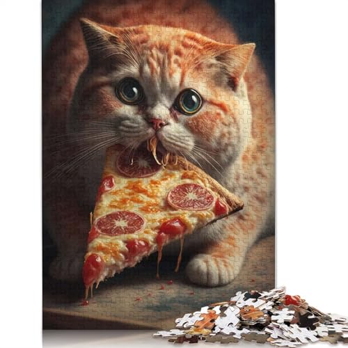 Puzzle für Erwachsene, 1000 Teile, lustige Katze, die Pizza isst, Lernspielzeug, Spiele, Familiendekoration, 1000 Teile (38 x 26 cm) von POLIUAWS