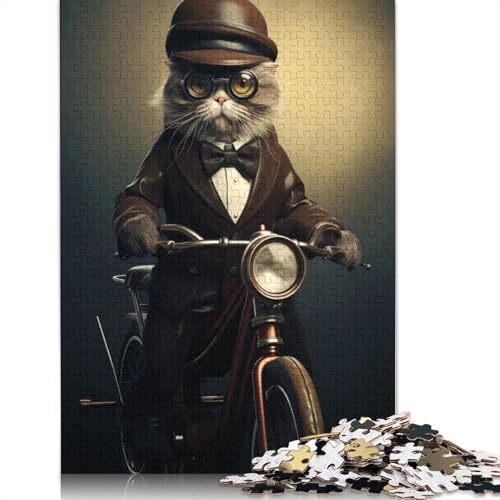 Puzzle für Erwachsene, 1000 Teile, lustige Katze auf einem Fahrrad, Lernspielzeug, Spiele, Familiendekoration, 1000 Teile (38 x 26 cm) von POLIUAWS