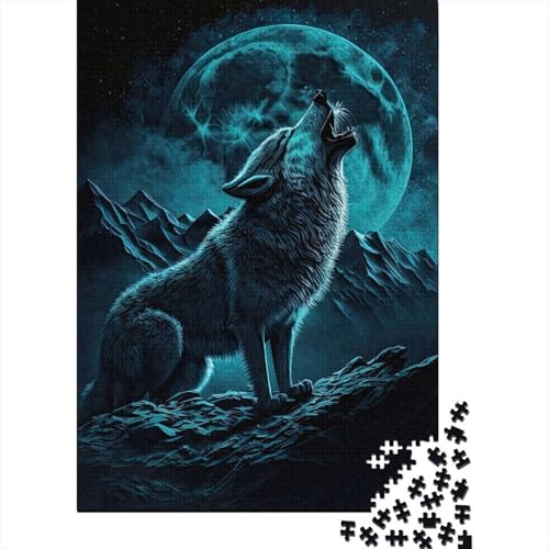 Puzzle für Erwachsene, 1000 Wölfe unter dem Vollmond, Puzzle für Erwachsene, pädagogisches Spiel, Herausforderungsspielzeug, 1000 Teile (75 x 50 cm) von POLIUAWS