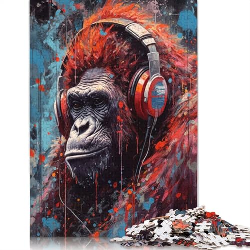 Puzzle für Erwachsene, Gorilla, bemalte Kopfhörer, Puzzles für Erwachsene, Lernspiel, Herausforderungsspielzeug, 1000 Teile (38 x 26 cm) von POLIUAWS
