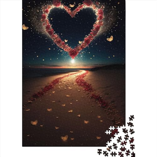 Puzzle für Erwachsene, Herz am Strand, 4 Teile, Lernspiel, Herausforderung, Spielzeug, 1000 Teile (75 x 50 cm) von POLIUAWS