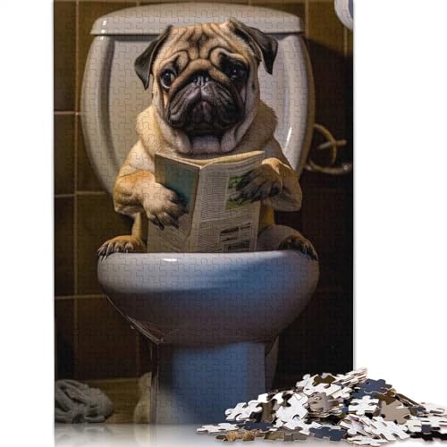 Puzzle für Erwachsene, Mops auf der Toilette, Puzzles für Erwachsene, Lernspiel, Herausforderungsspielzeug, 1000 Teile (75 x 50 cm) von POLIUAWS