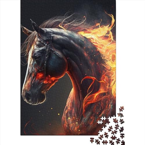 Puzzle für Erwachsene, schwarzes Pferd, Holzpuzzle für Teenager, Geschenke, Heimdekoration, Spielzeug, 1000 Teile (75 x 50 cm) von POLIUAWS