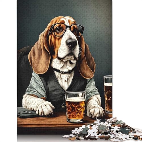 Puzzle für Erwachsene 1000 Basset Hound Bierglas-Puzzle Puzzles für Erwachsene Lernspiel Herausforderungsspielzeug 1000 Teile (38 x 26 cm) von POLIUAWS