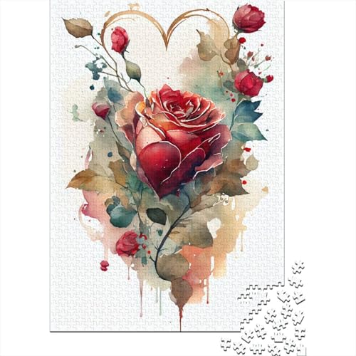Puzzle für Erwachsene 1000 Herzpuzzle mit Aquarellrosen, Puzzle für Erwachsene, Lernspiel, Herausforderung, Spielzeug, 1000 Teile (75x50cm) von POLIUAWS