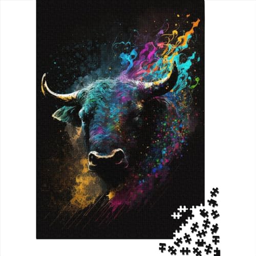 Puzzle für Erwachsene Paintsplash Bull Holzpuzzle für Teenager Geschenke Wohnkultur Puzzle Spielzeug 1000 Teile (75x50cm) von POLIUAWS